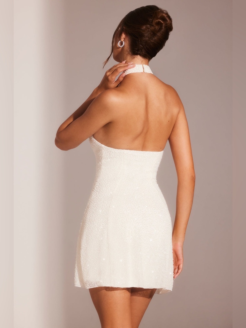 Oh polly Embellished Asymmetric Neck A-Line Mini Dress in White size 6 - Picture 5 of 10